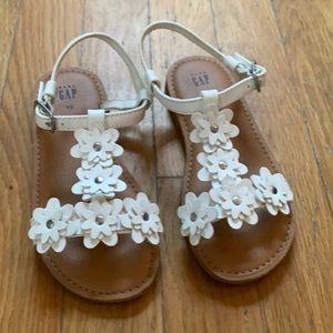 White Floral T-Strap Sandals
